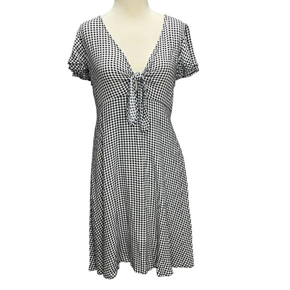 Xhilaration Y2K Dress Women M Blue White Gingham V Neck Tie Cottage Retro Picnic - Picture 1 of 14